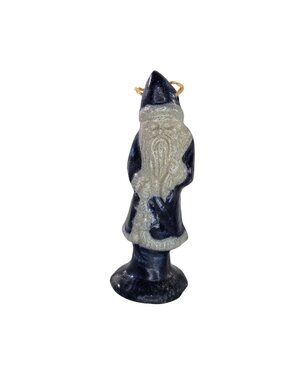 Rowe Pottery Works 1995 Blue & Gray Santa Figurine Ornament Handmade